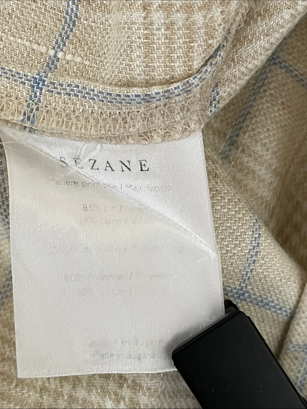Sézane Cream Plaid Trousers with Light Blue Windowpane Size 36 / 4